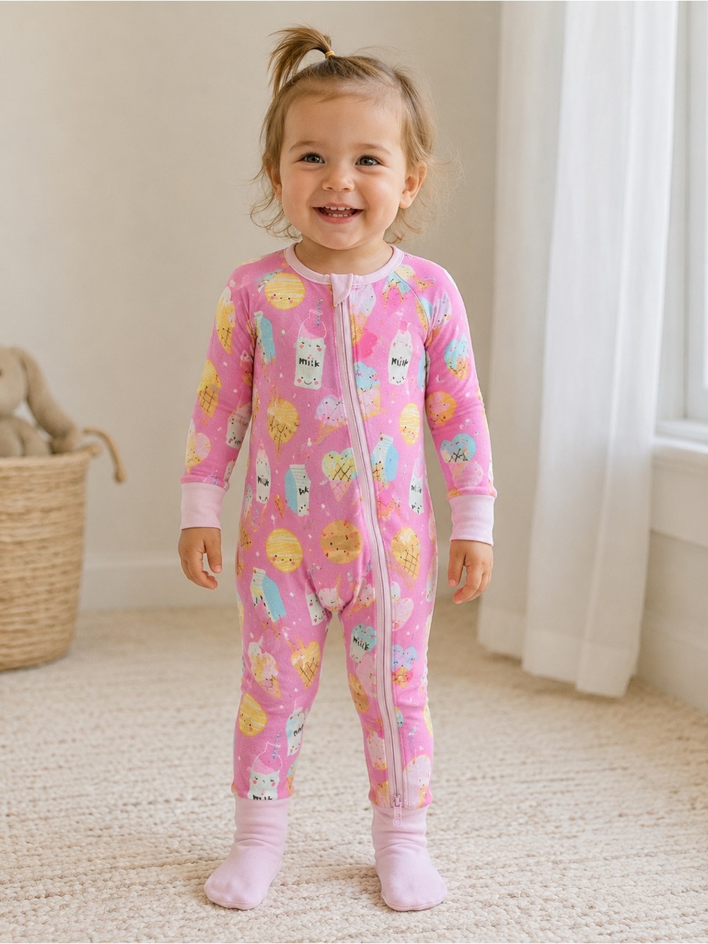 Little Sleepies Pink Sweet Treats Convertible Zippy Pajamas